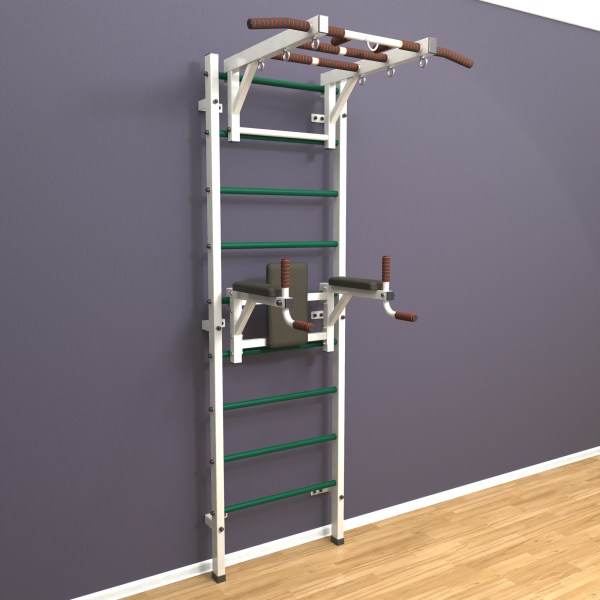 картинка Шведская стенка «LittleSport» White Long 2.0 зеленые ступени от магазина Лазалка