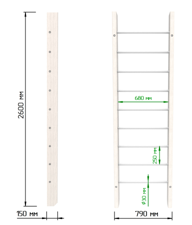 картинка Брашированная шведская стенка "Кастерли" White (Белые ступени) от магазина Лазалка