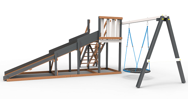 Детская площадка - деревянная горка  Пикник "Зима №2" Ультра с качелями "Гнездо"