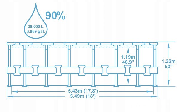 картинка Каркасный бассейн 549х132см, 26000л, фильтр-насос 5678л/ч, тент, лестница, Bestway, 56427 BW от магазина Лазалка